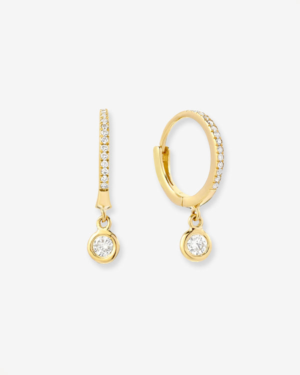 Aretes de aro huggie pavé con gota de diamante en oro de 14K, foto 1