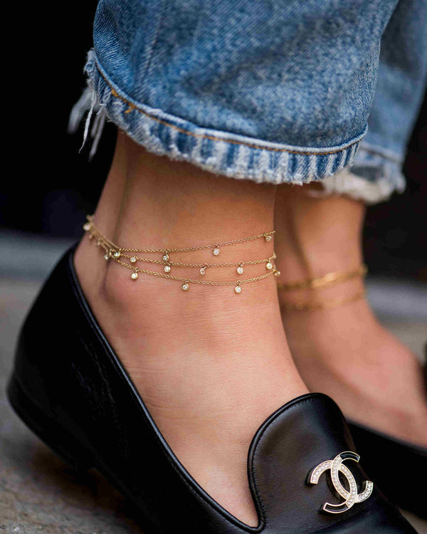 Tobillera con diamantes colgantes en bisel en oro de 14K, foto 2