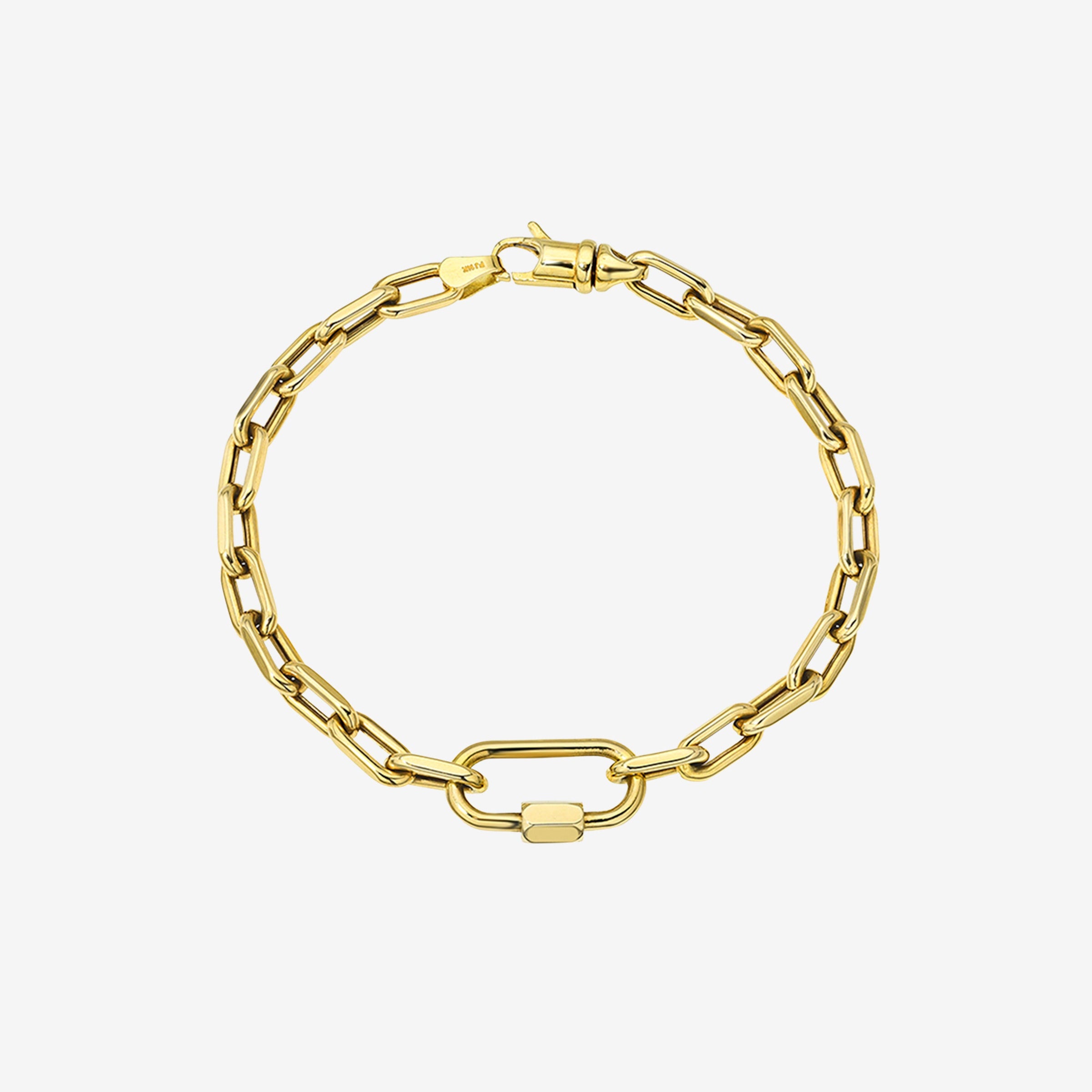 Pulsera de eslabones abiertos grandes con mosquetón en oro de 14K, foto 1