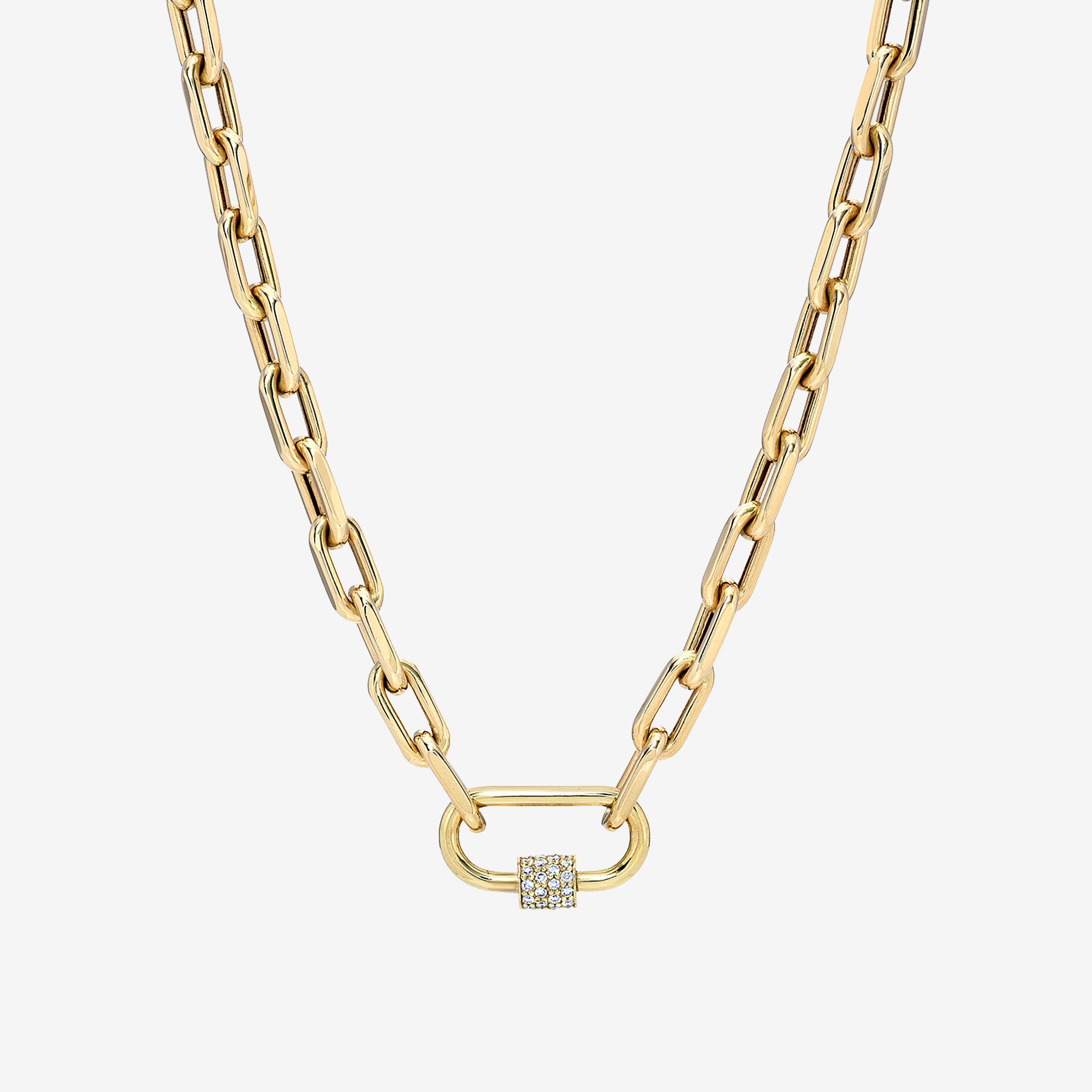 14K Gold Large Open Link Diamond Carabiner Necklace, photo 1