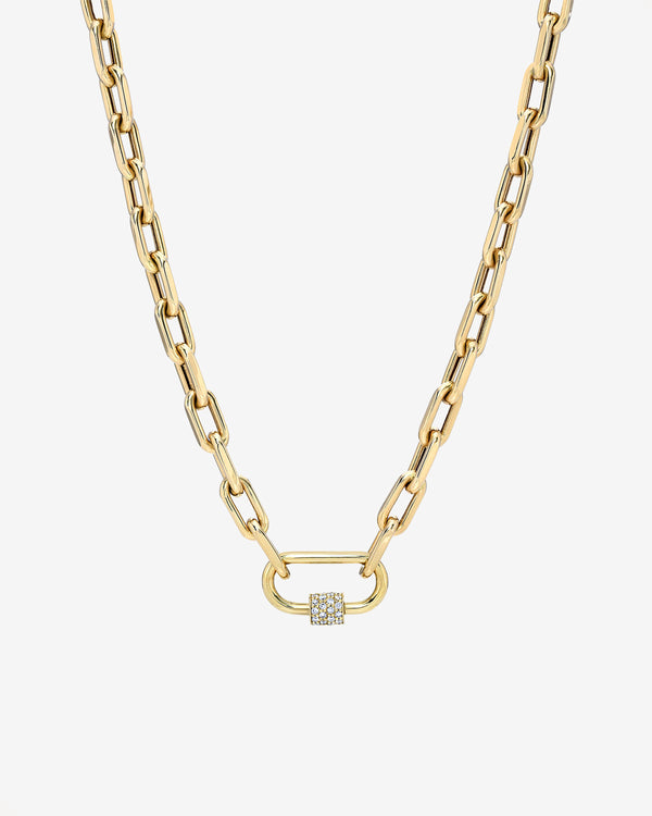 Collar de eslabón abierto grande con mosquetón de diamantes en oro de 14K, foto 1