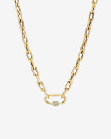 Collar de eslabón abierto grande con mosquetón de diamantes en oro de 14K