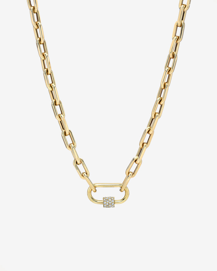 14K Gold Large Open Link Diamond Carabiner Necklace, photo 1