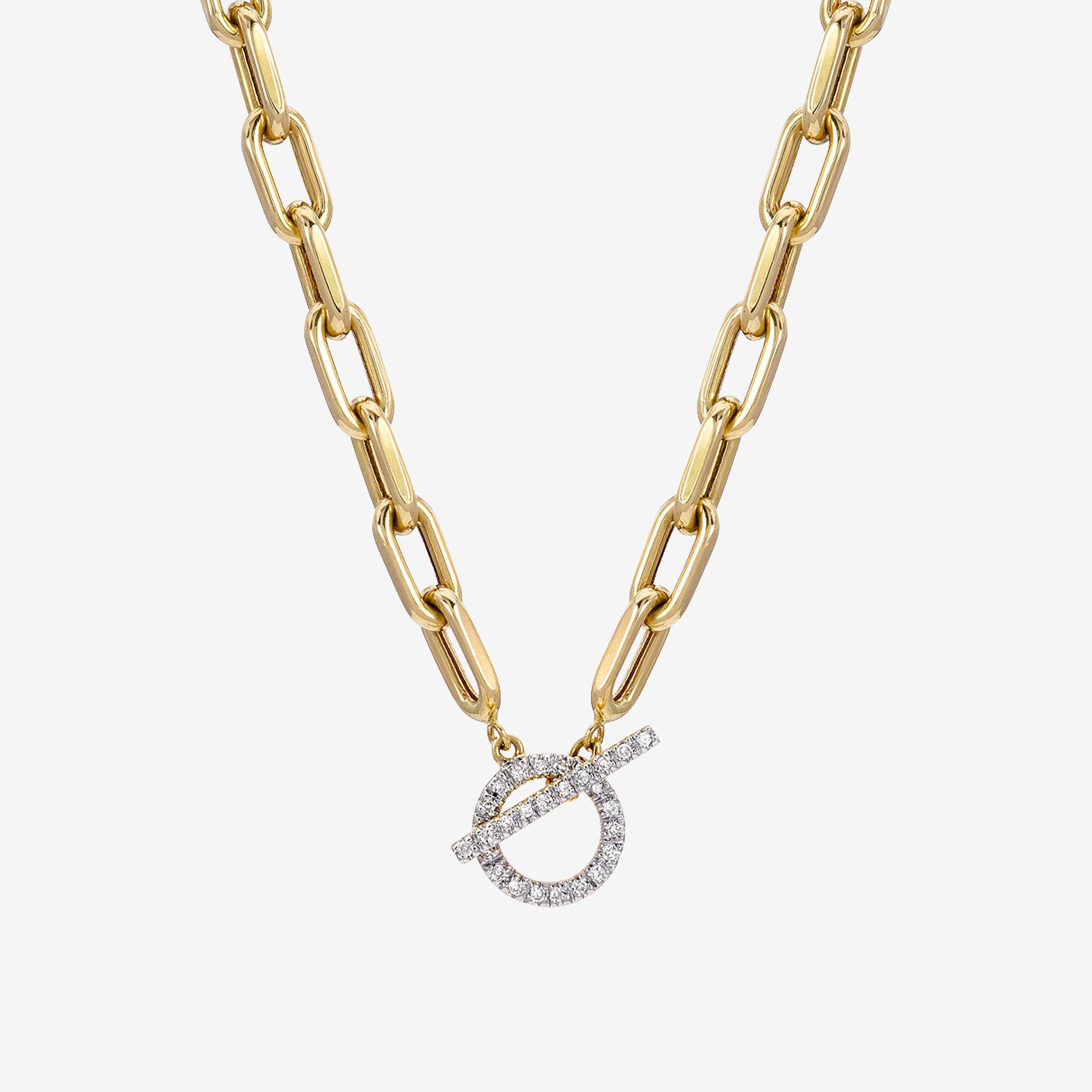14K Gold Large Open Link Chain with Diamond Toggle Necklace, photo 1