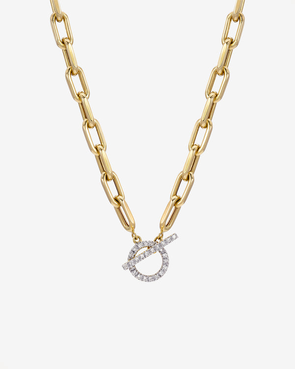 Collar de eslabones abiertos grandes con cierre de palanca de diamantes en oro de 14K, foto 1