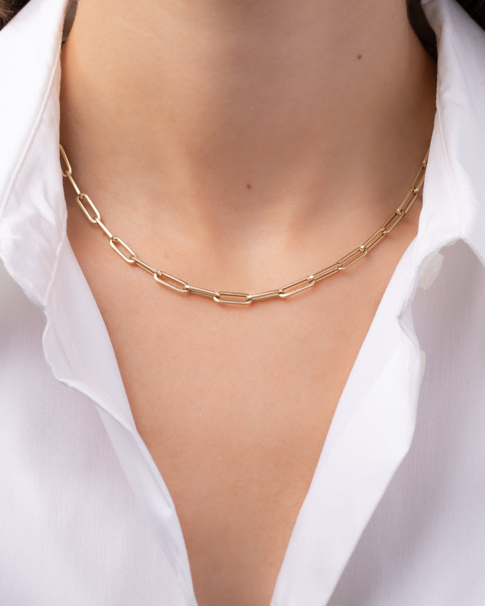 14K Gold Large Paper Clip Chain Necklace, photo 9