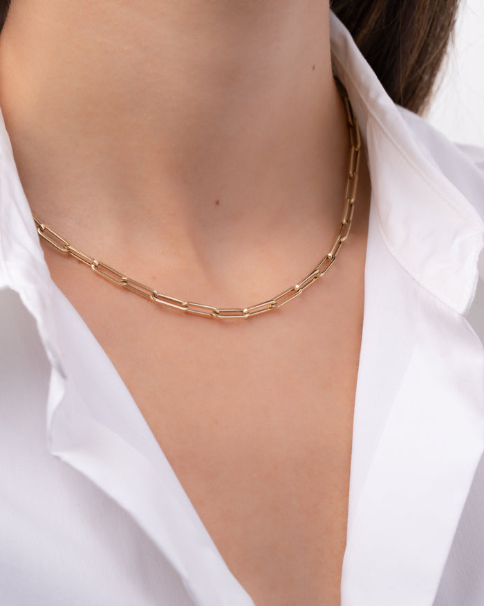 14K Gold Large Paper Clip Chain Necklace, photo 3