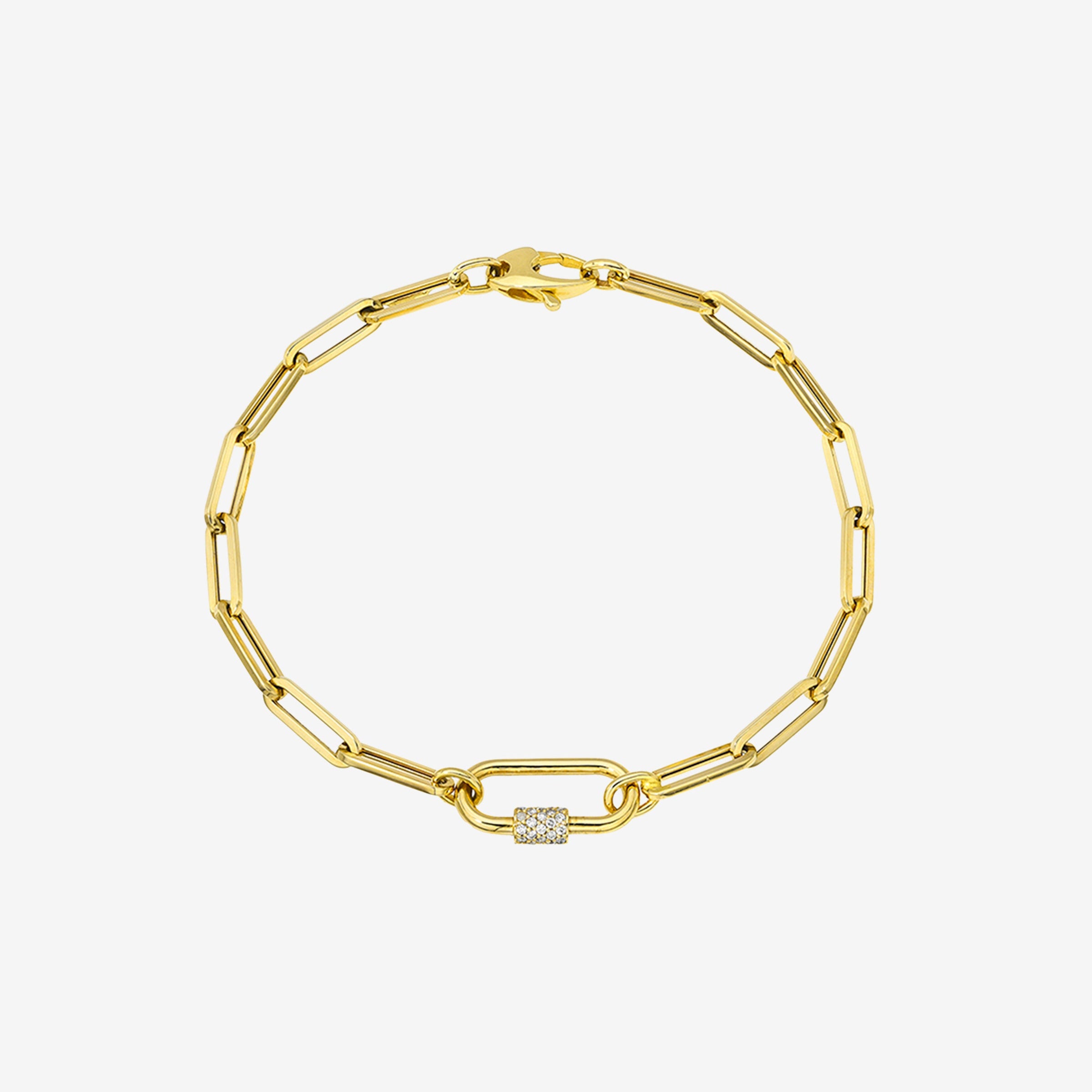 14K Gold Large Paper Clip Diamond Carabiner Bracelet, photo 1