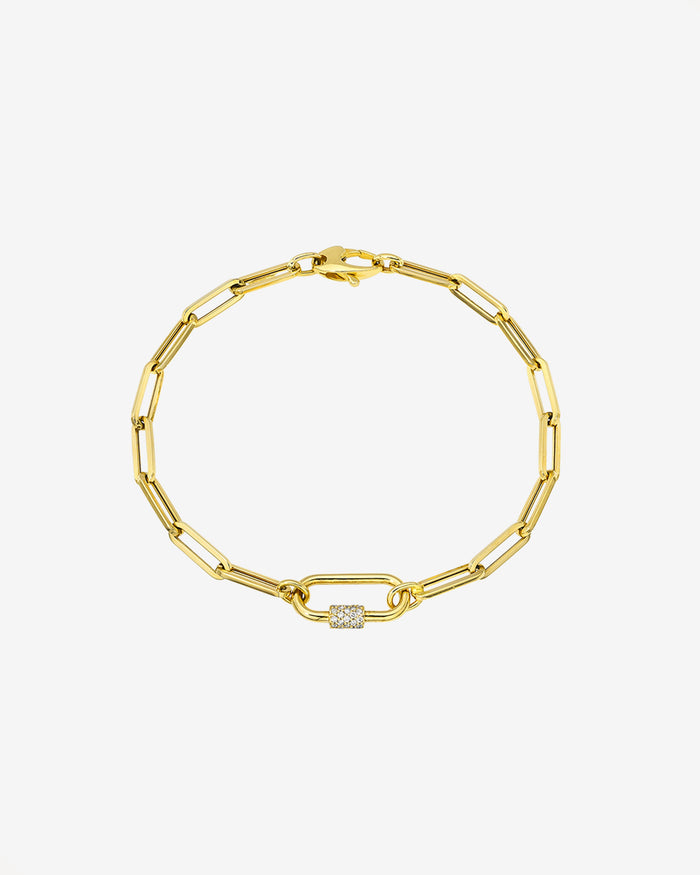 14K Gold Large Paper Clip Diamond Carabiner Bracelet, photo 1