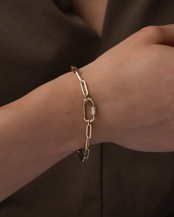 Pulsera Paper Clip grande con mosquetón de diamantes en oro de 14K, foto 2