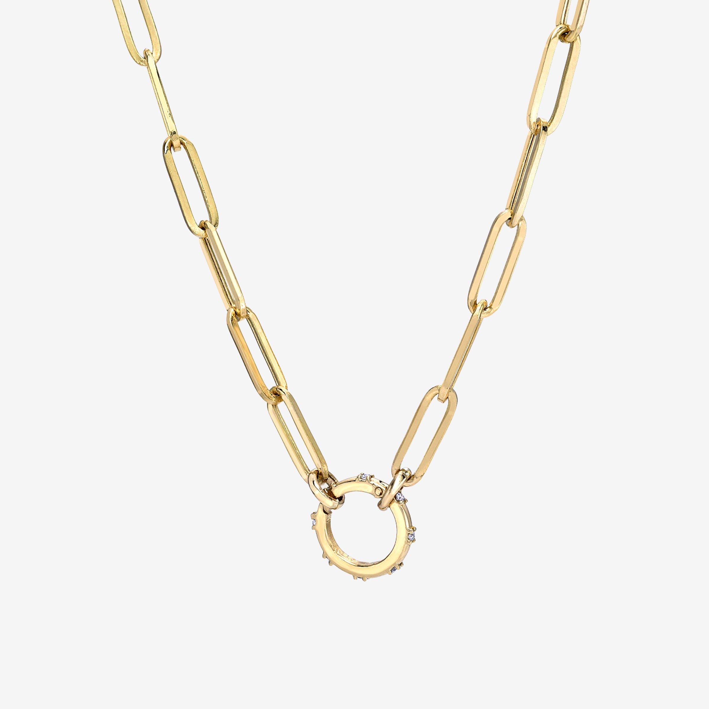 Collar de cadena Paper Clip grande con enhancer de diamantes en oro de 14K, foto 1