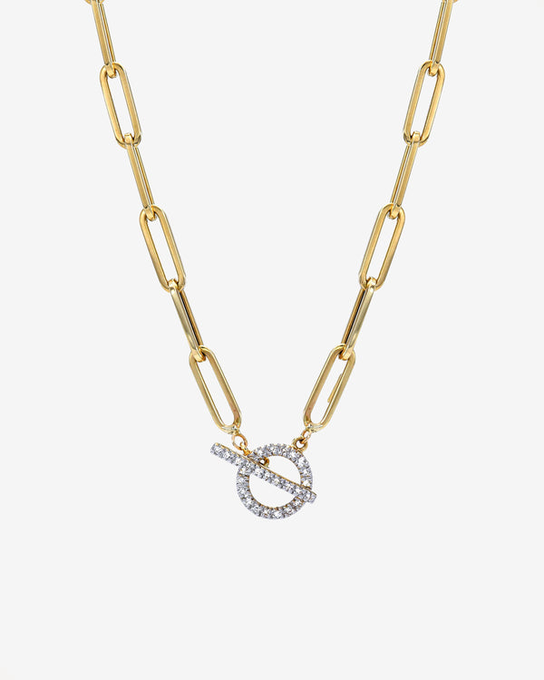 14K Gold Large Paper Clip Diamond Toggle Necklace, photo 1