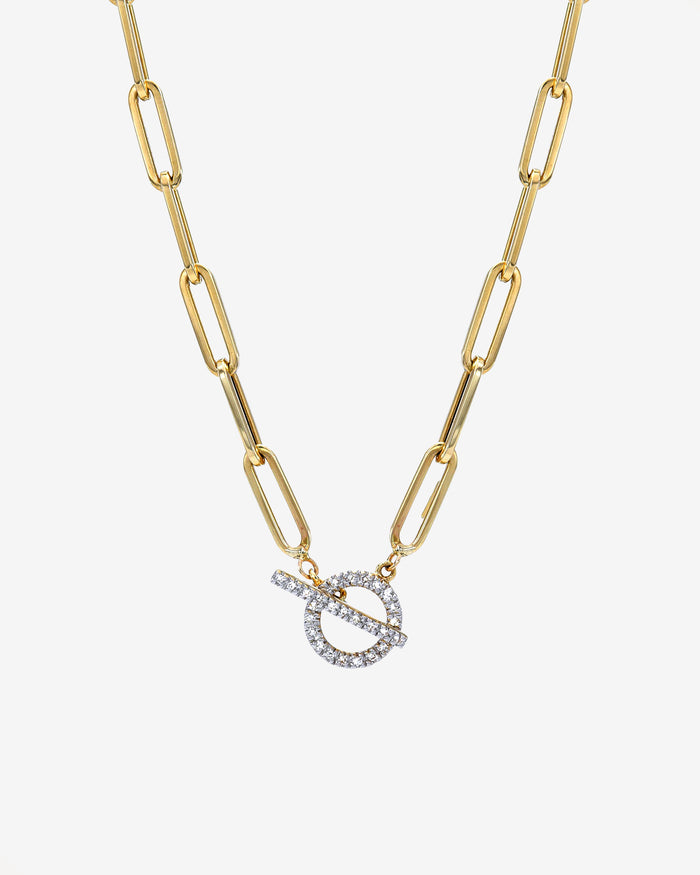 14K Gold Large Paper Clip Diamond Toggle Necklace, photo 1