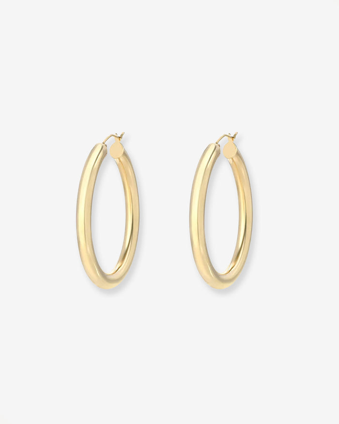 14K Gold Medium Thick Hoop Earrings, photo 1