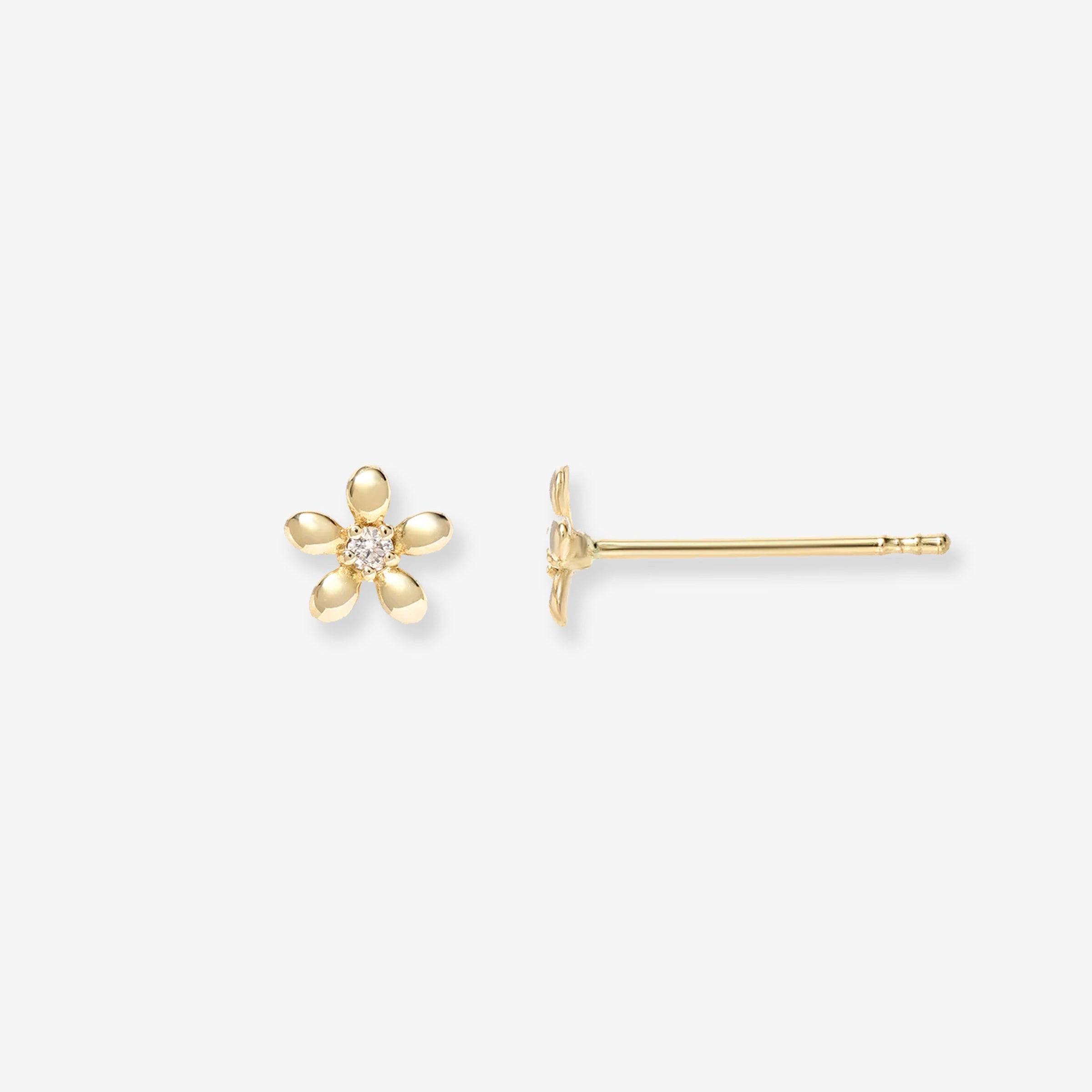 Aretes de botón mini de flor con diamantes en oro de 14K, foto 1