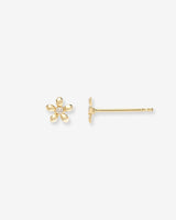 14K Gold Mini Diamond Flower Stud Earrings