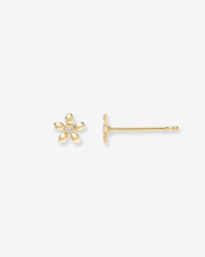 Aretes de botón mini de flor con diamantes en oro de 14K, foto 1