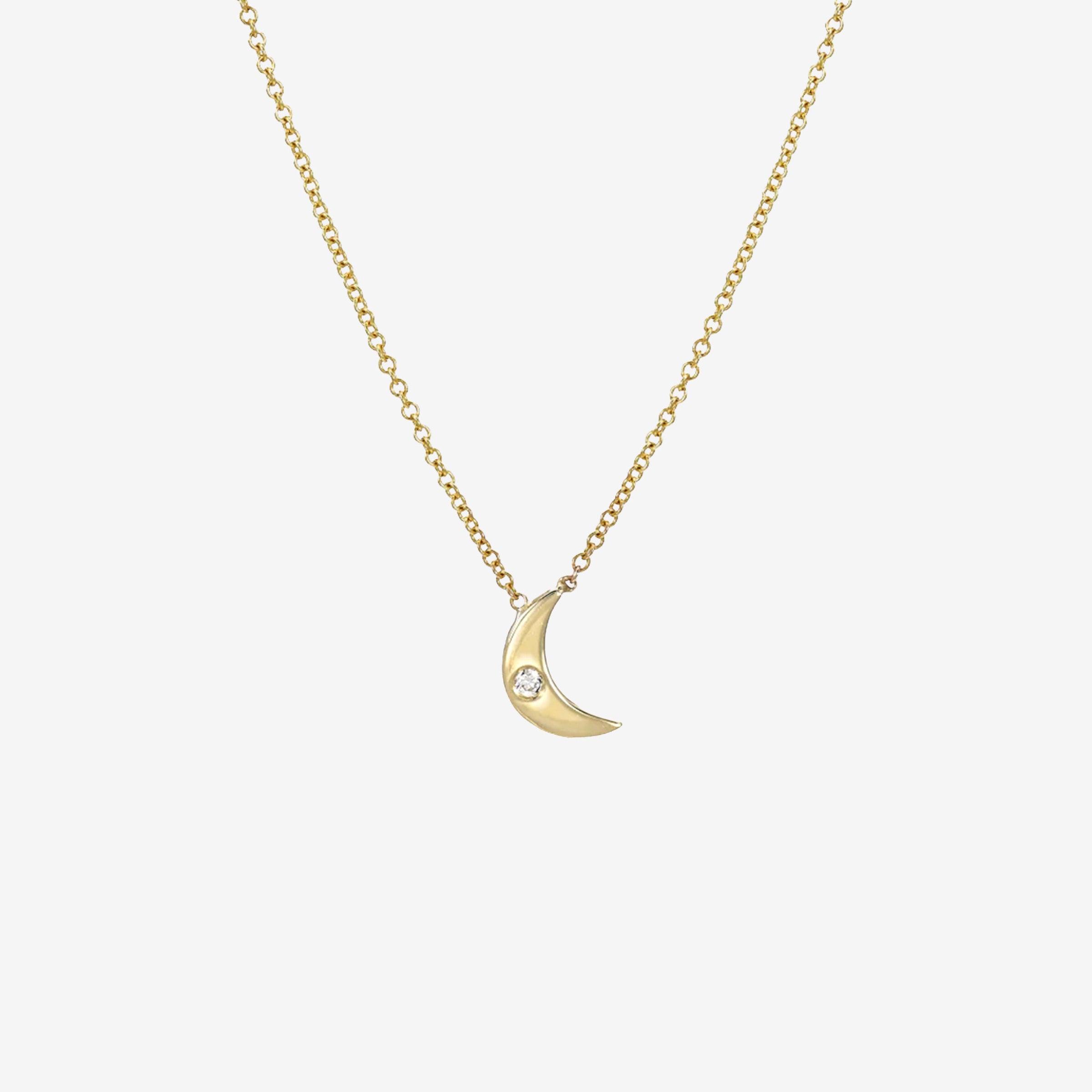 Kids 14K Gold Moon with Tiny Diamond Necklace, photo 1