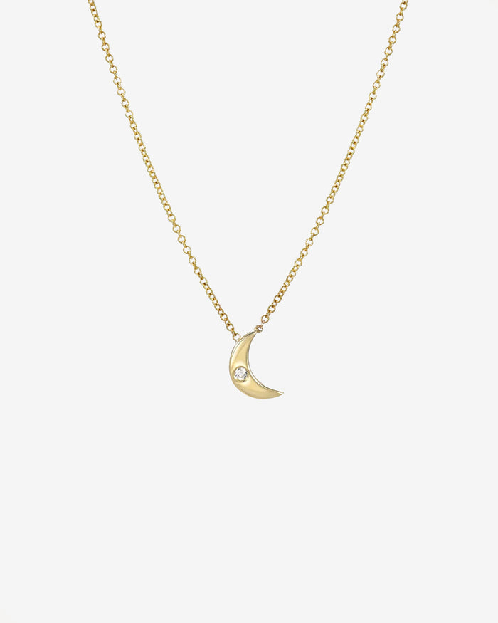 Kids 14K Gold Moon with Tiny Diamond Necklace, photo 1