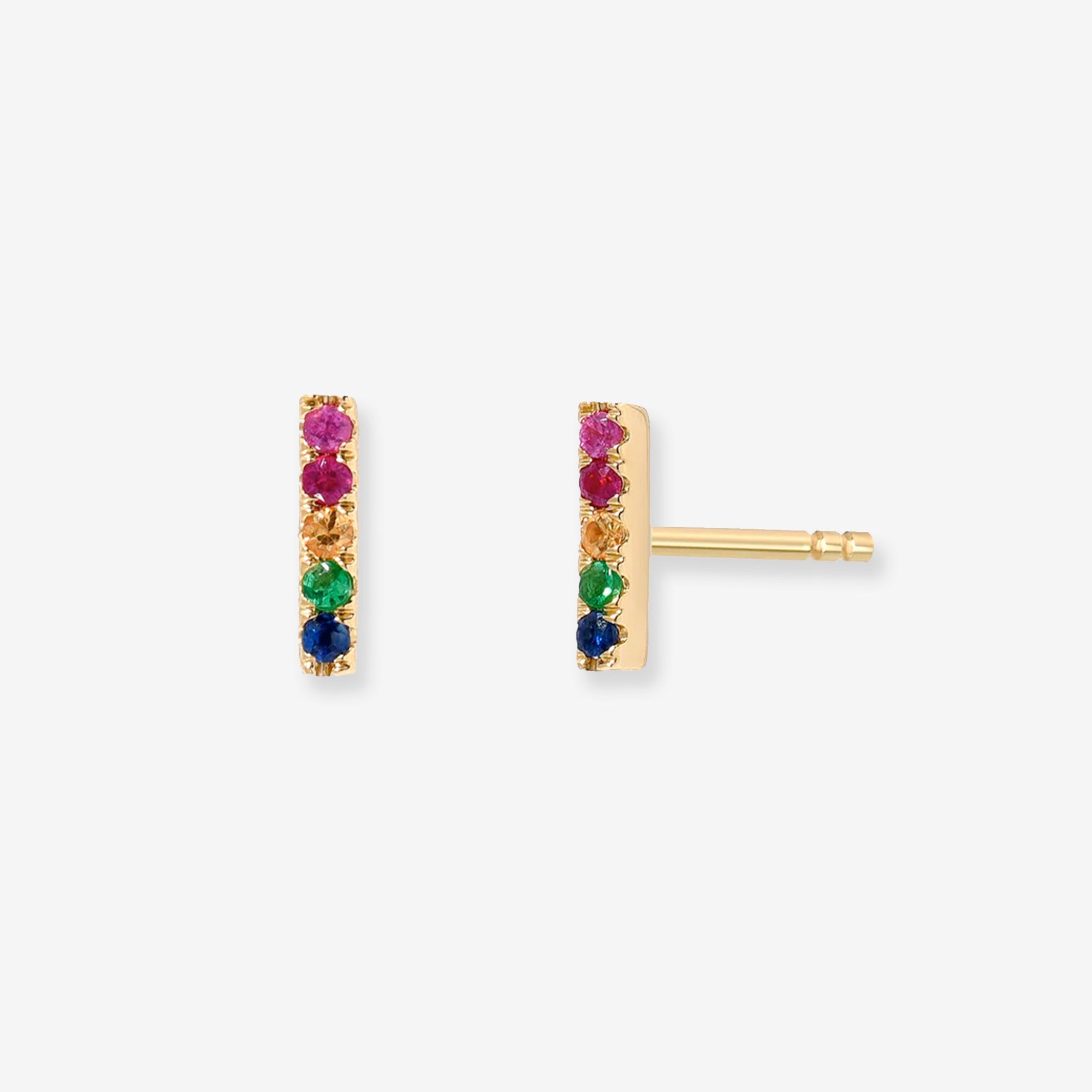 14K Gold Rainbow Bar Stud Earrings, photo 1