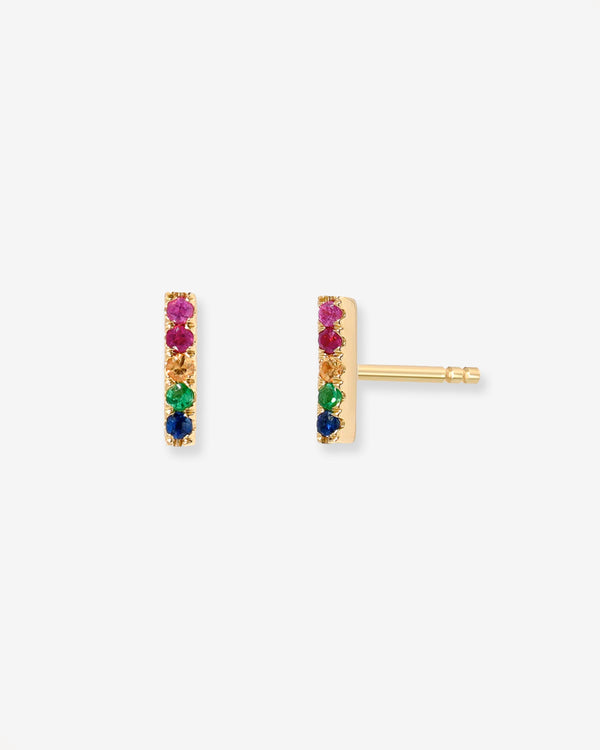 Aretes de botón de barra arcoíris en oro de 14K, foto 1