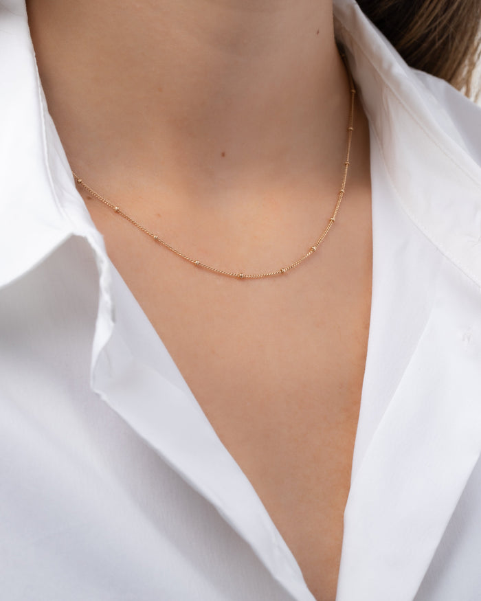 Collar de cadena con segmentos de cuentas en oro de 14K, foto 3