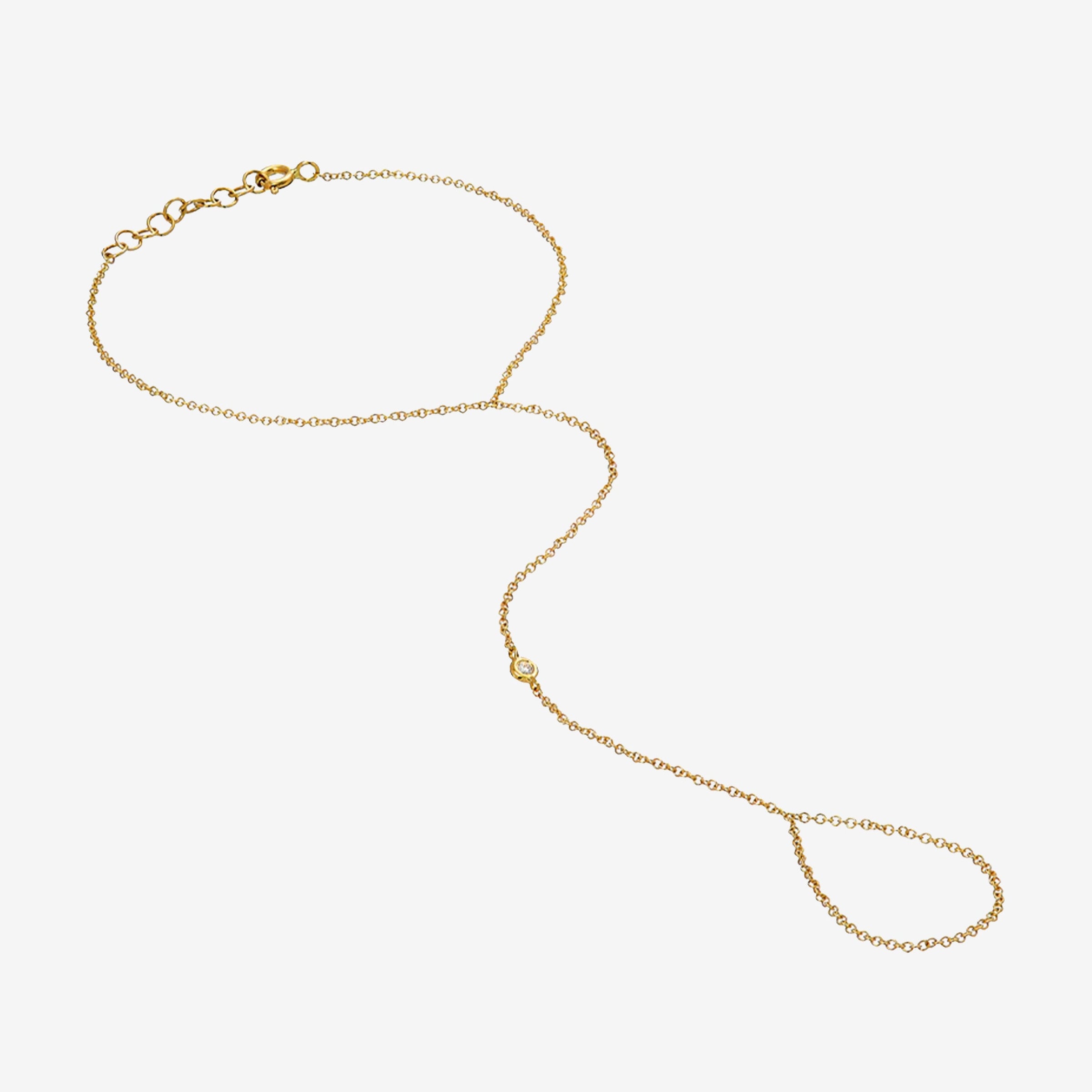 14K Gold Single Bezel Diamond Hand Chain, photo 1