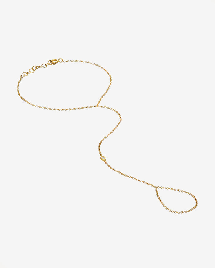 14K Gold Single Bezel Diamond Hand Chain, photo 1