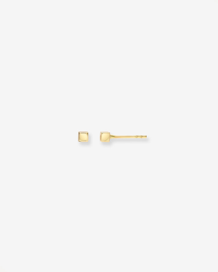 Aretes de botón de cubo pequeños en oro de 14K, foto 1
