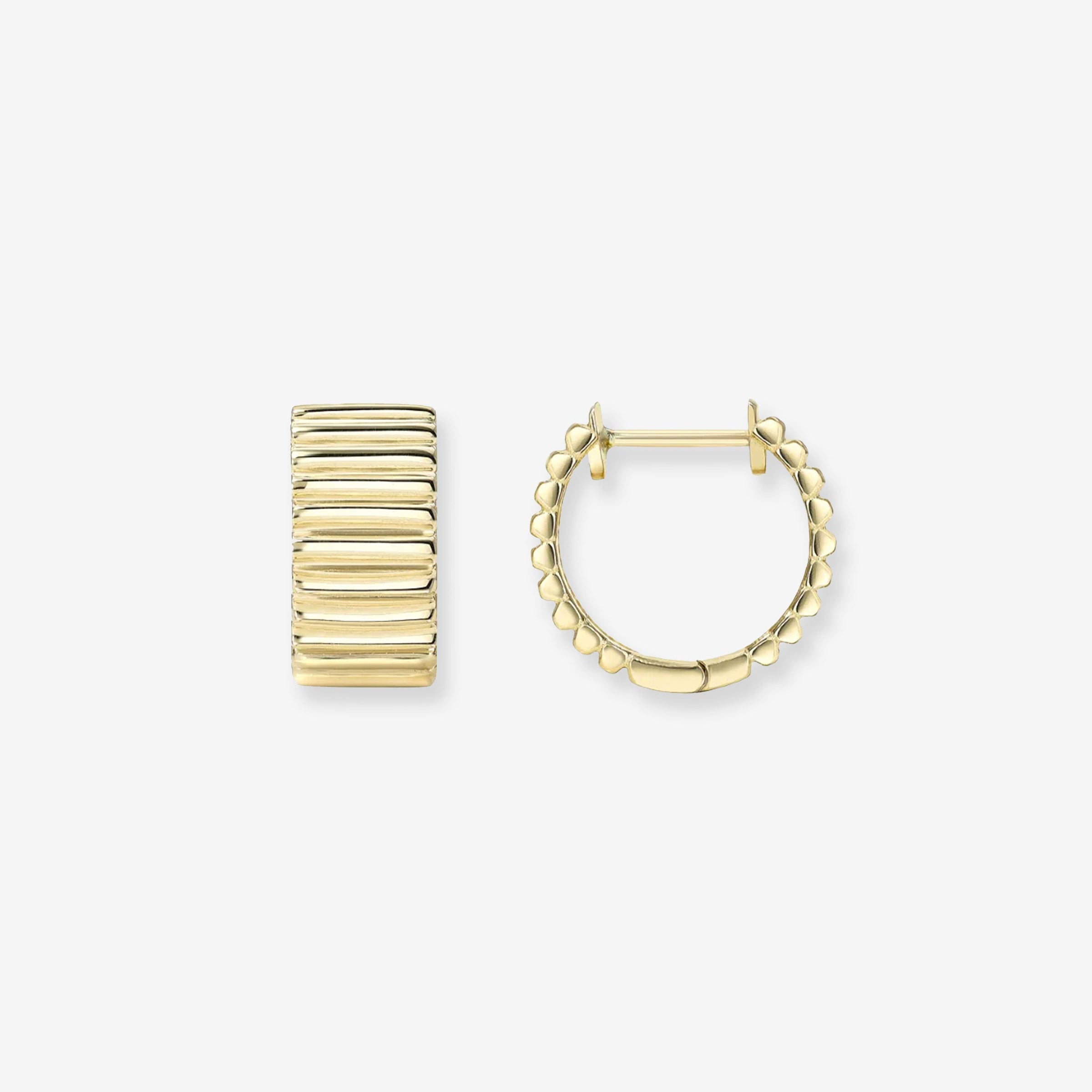 Aretes de aro huggie gruesos con muescas en oro de 14K, foto 1