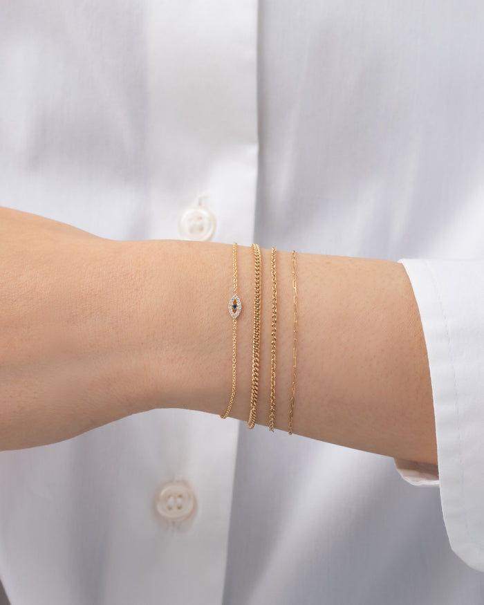 14K Gold Tiny Diamond and Sapphire Evil Eye Bracelet, photo 4
