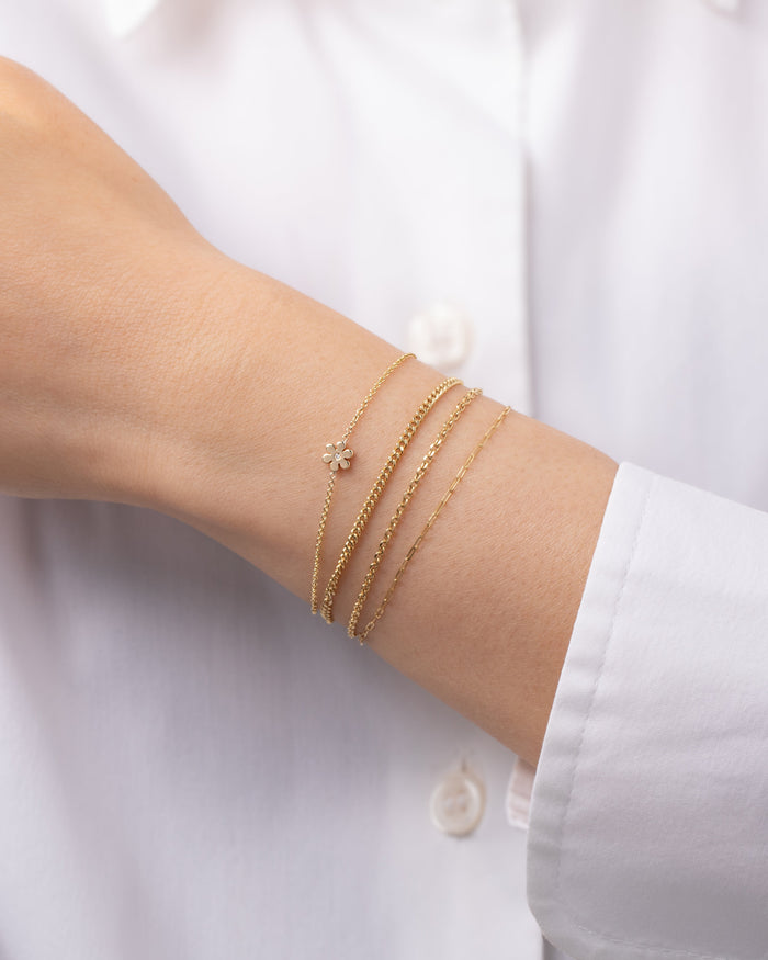 Pulsera de flor diminuta con diamante en oro de 14K, foto 5