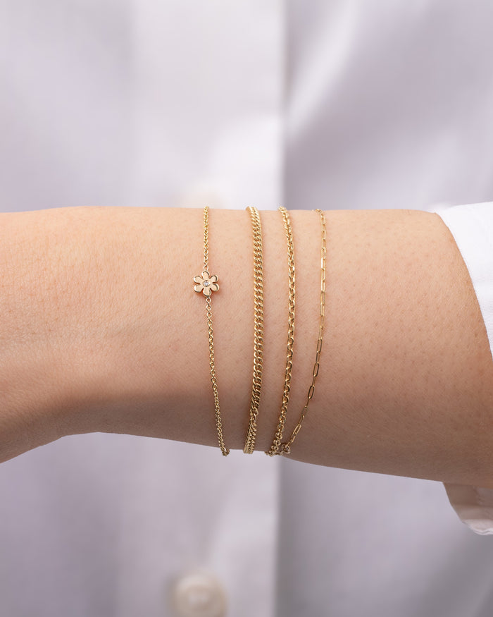 Pulsera de flor diminuta con diamante en oro de 14K, foto 2