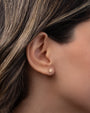 14K Gold Tiny Flower with Diamond Stud Earring, photo 2