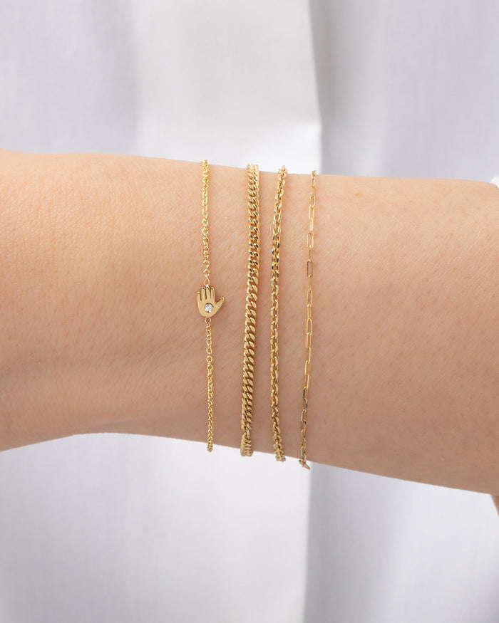 Pulsera de hamsa diminuta con diamante en oro de 14K, foto 4