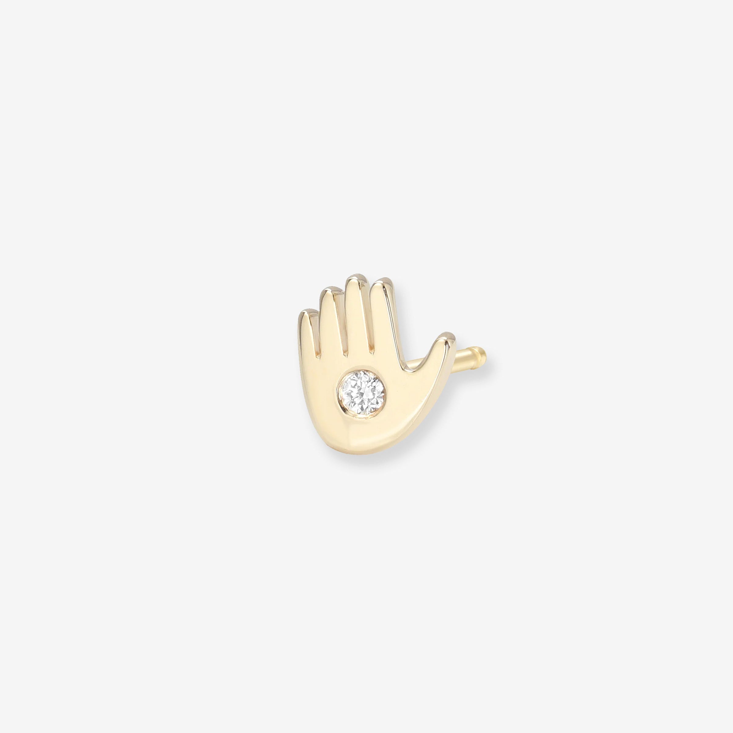 14K Gold Tiny Diamond Hamsa Stud Earring, photo 1