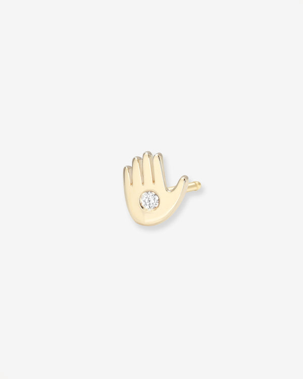 14K Gold Tiny Diamond Hamsa Stud Earring, photo 1