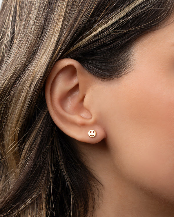 14K Gold Tiny Happy Emoji Stud Earring, photo 2