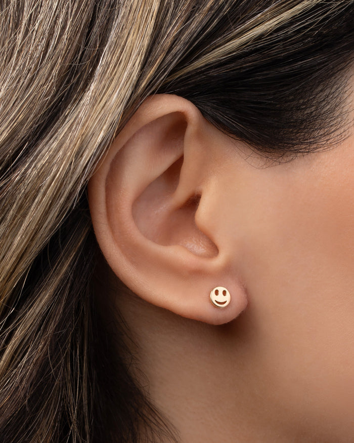 14K Gold Tiny Happy Emoji Stud Earring, photo 3