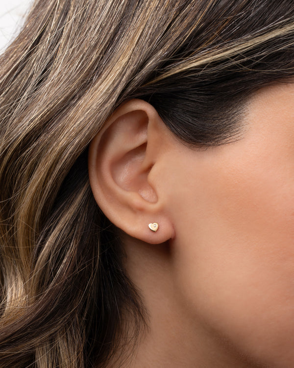 14K Gold Tiny Heart with Diamond Stud Earring, photo 2