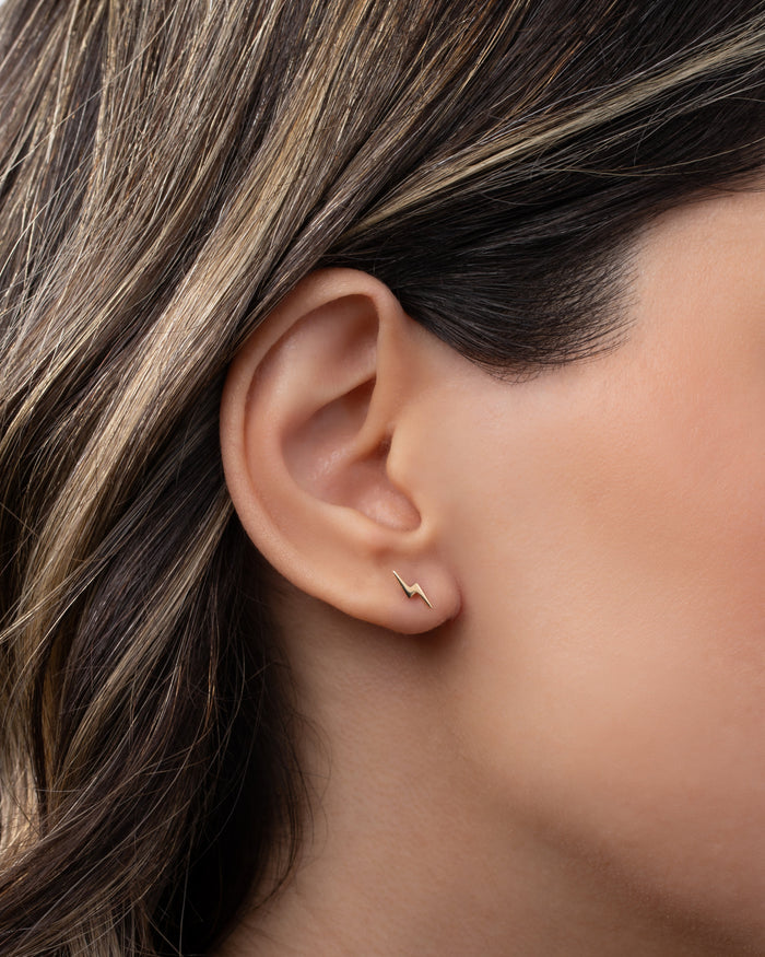 14K Gold Tiny Lightning Bolt Stud Earring, photo 2
