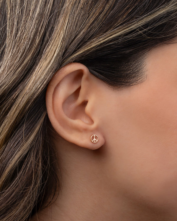 14K Gold Tiny Peace Sign Stud Earring, photo 2
