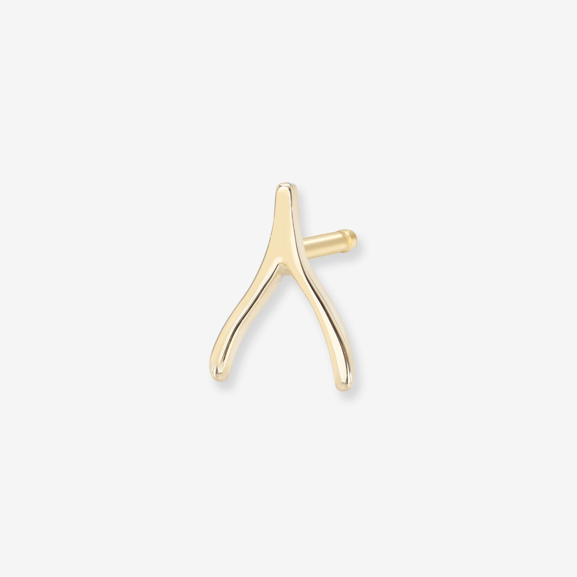 14K Gold Tiny Wishbone Stud Earring, photo 1