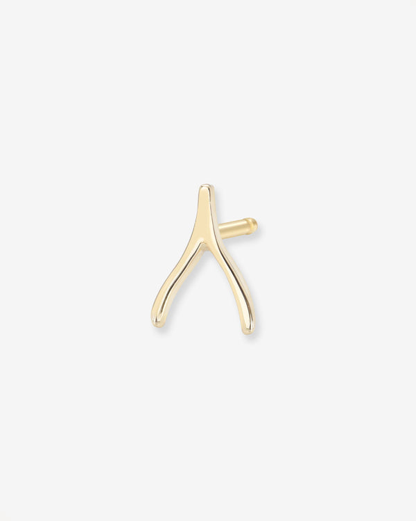14K Gold Tiny Wishbone Stud Earring, photo 1