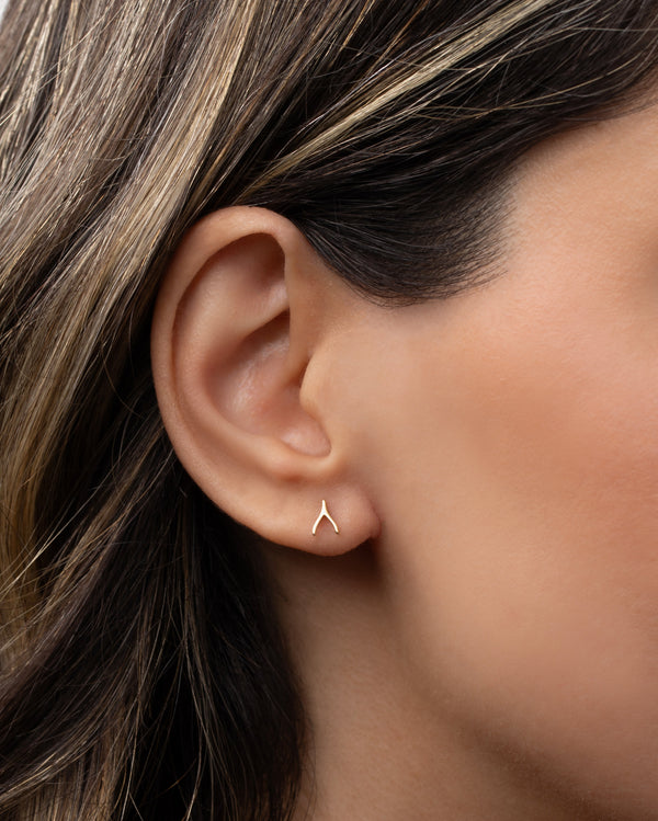 14K Gold Tiny Wishbone Stud Earring, photo 2
