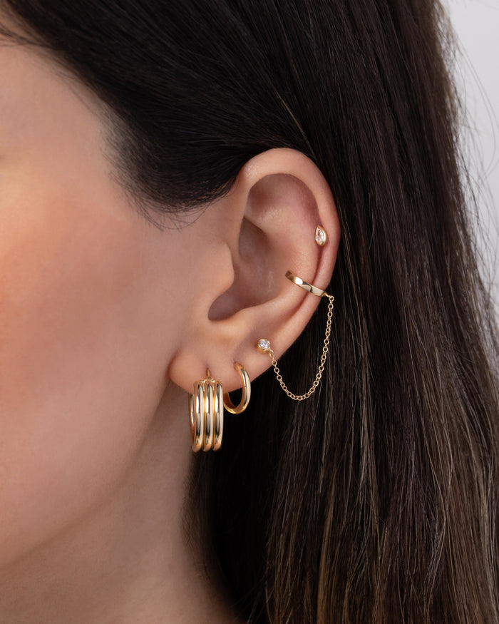 Aretes de botón de diamante pera en bisel en oro de 14K, foto 6