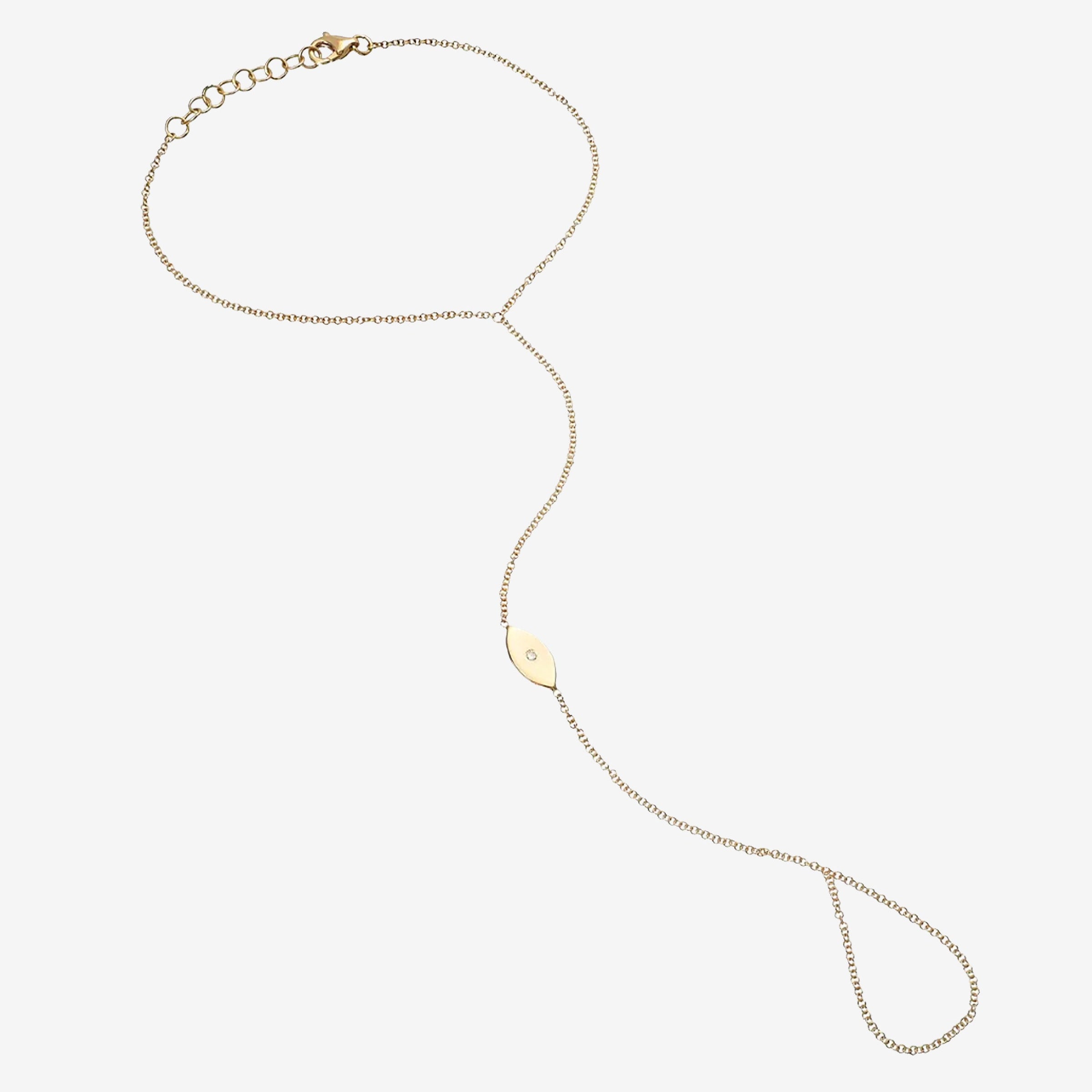 14K Gold Diamond Evil Eye Hand Chain, photo 1