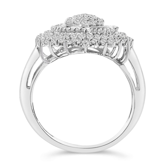 Anillo de cóctel de halo ovalado con diamantes de 2 ct. p.t. en plata de ley, foto 6