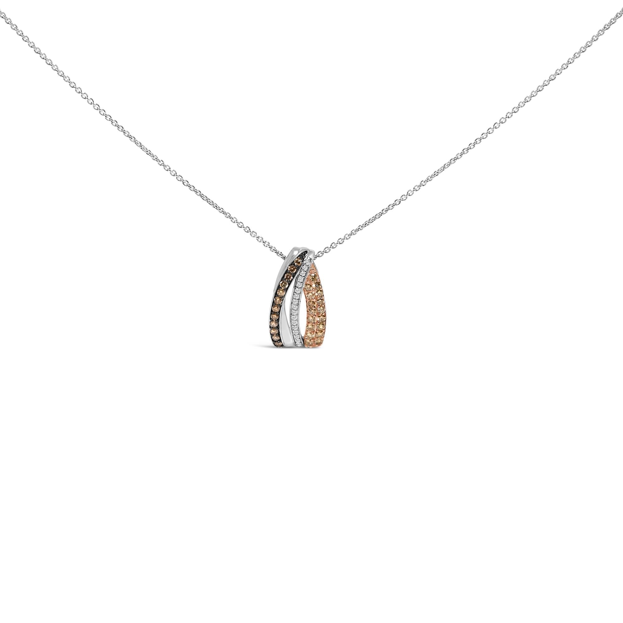 Collar con colgante de tres tonos con diamantes blancos y marrones de 1/2 ct. p.t. en plata de ley, foto 1