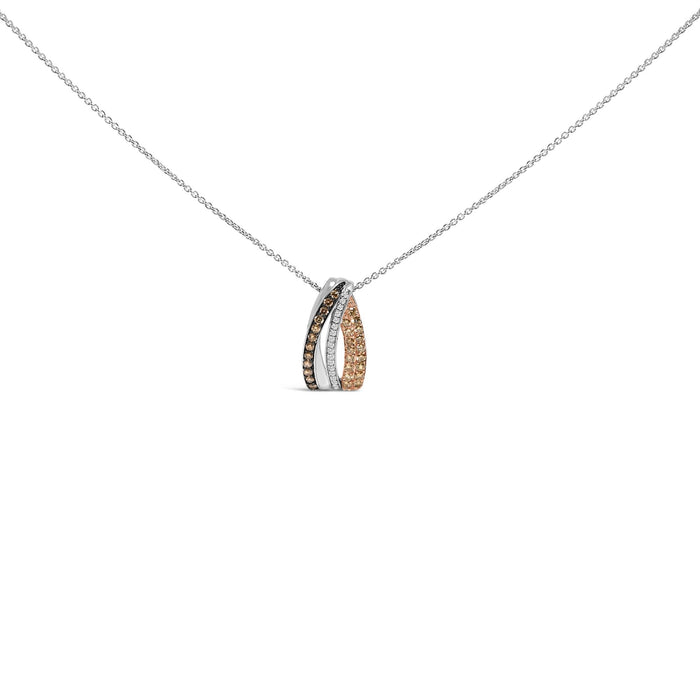 Collar con colgante de tres tonos con diamantes blancos y marrones de 1/2 ct. p.t. en plata de ley, foto 1